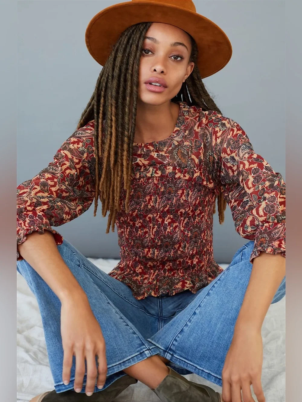 Anthropologie Let Me Be Paisley Iris Smocked Blouse Size 6